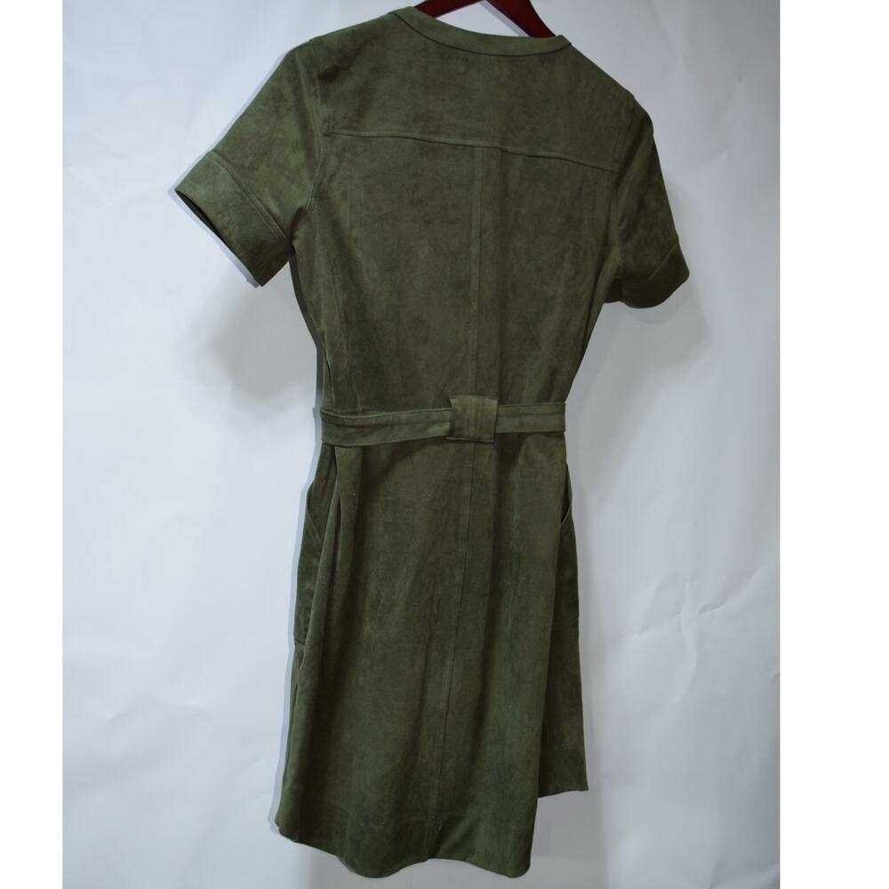 Banana Republic Olive Green Faux Suede Shirt Dress Belted Size 6 - Picture 4 of 4